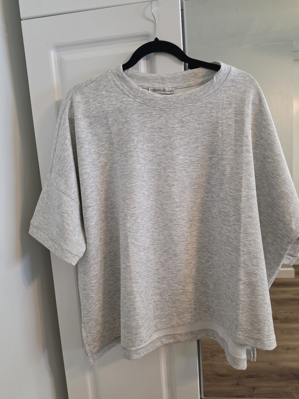 Zenana Heather Gray Oversized Short Sleeve Scuba Shirt - Size S/M